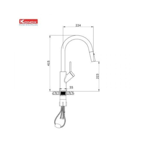 thông số kỹ thuật của Vòi rửa bát dây rút Konox Ponte Grey