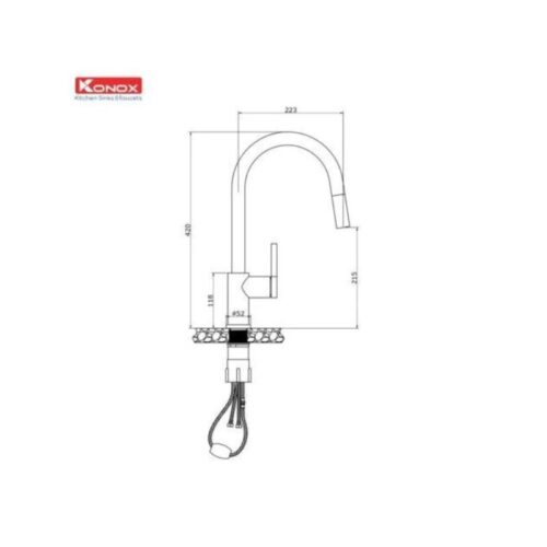 Vòi rửa bát dây rút Konox Alto Black 4 thông số kỹ thuật của Vòi rửa bát dây rút Konox Alto Black