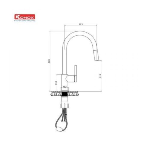 Vòi rửa bát dây rút Konox Alto Chrome 4 thông số kỹ thuật của Vòi rửa bát dây rút Konox Alto Chrome