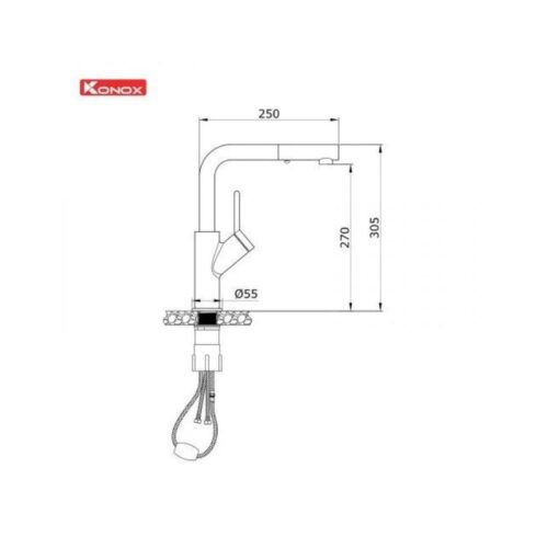 thông số kỹ thuật số của Vòi rửa bát dây rút Konox Artan Chrome