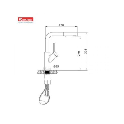 thông số kỹ thuật của Vòi rửa bát dây rút Konox Artan Gold