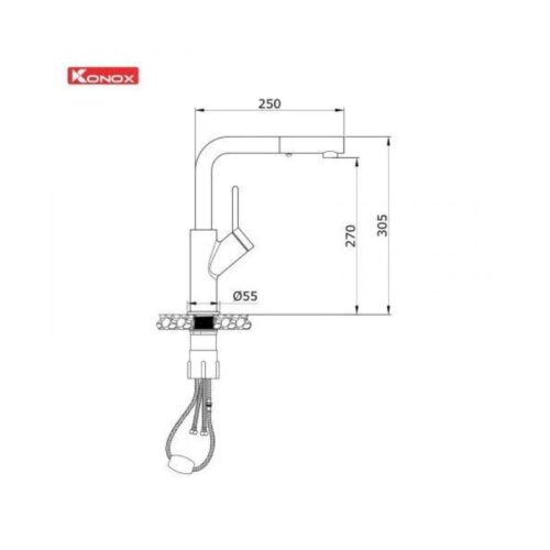 Vòi rửa bát dây rút Konox Artan Grey 5 thông số kỹ thuật của Vòi rửa bát dây rút Konox Artan Grey
