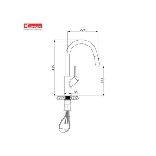 thông số kỹ thuật của Vòi rửa bát dây rút Konox Ponte Chrome
