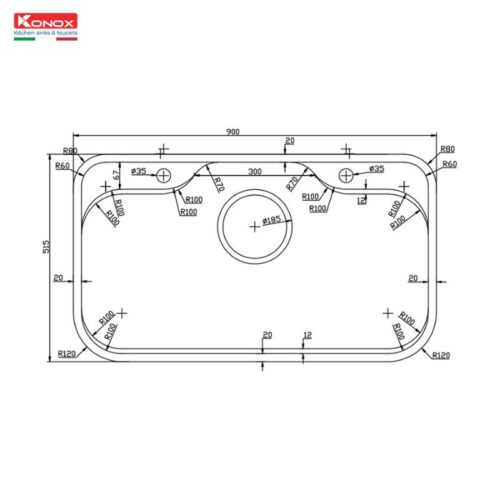Kích thước chậu rửa bát Konox TARI 9051SR